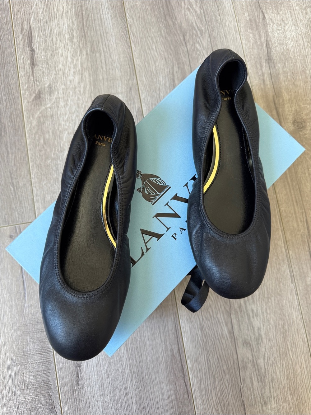 Lanvin Black Leather Ballet Flats Ballerina Quiet Luxury Minimalist NIB 37